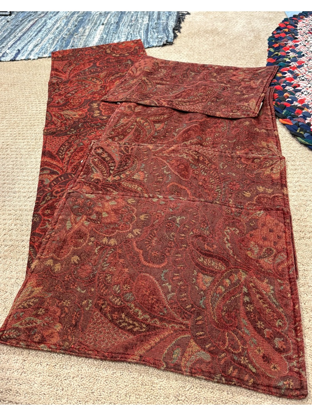 Crate&Barrel Red Paisley Table Runner Set
